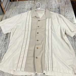 Caribbean Men's Silk Lounge Hawaiian Bowler Short Sleeve Button Shirt, Size XL